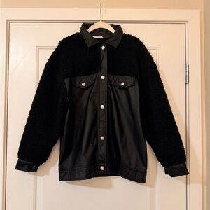 12th Tribe Black Teddy Jacket with Leather Accents
